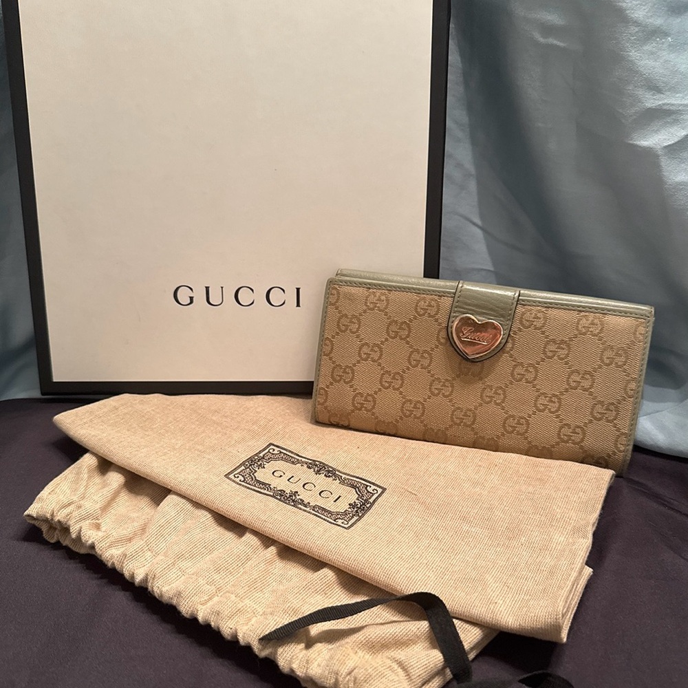 Gucci Monogram Canvas & Leather Wallet Comes With Gucci Box Dust Bag, & COA